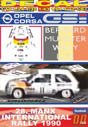 DECAL OPEL CORSA GSi B.MUNSTER MANX INTERNATIONAL R. 1990 DnF (01)