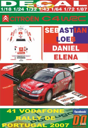DECAL CITROEN C4 WRC SEBASTIAN LOEB R.PORTUGAL 2007 WINNER (01)