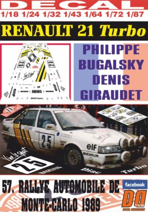 DECAL RENAULT 21 TURBO P.BUGALSKI R. MONTECARLO 1989 DnF (01)