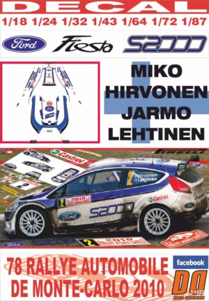 DECAL FORD FIESTA S2000 M.HIRVONEN R.MONTECARLO 2010 WINNER (01)
