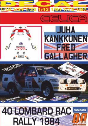 DECAL TOYOTA CELICA TWINCAM TURBO J.KANKKUNEN RAC R. 1984 DnF (01)