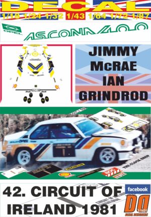 DECAL OPEL ASCONA 400 J.McRAE C.OF IRELAND 1981 WINNER (01)