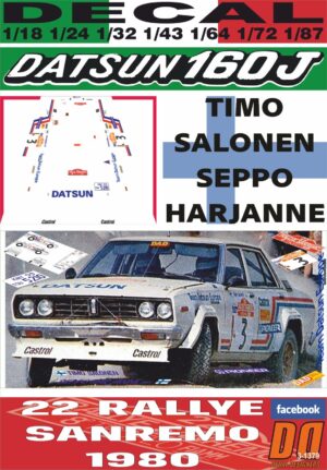 DECAL DATSUN 160 J T.SALONEN R.SANREMO 1980 DnF