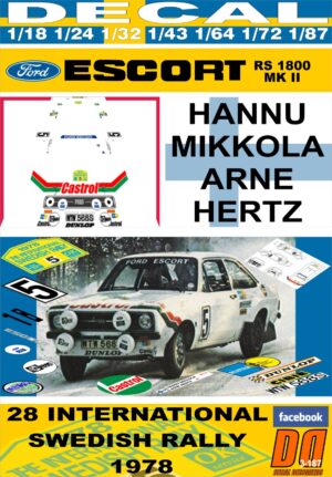 DECAL FORD ESCORT RS 1800 MK II H. MIKKOLA SWEDISH R. 1978 2nd (01)