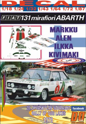 DECAL FIAT 131 ABARTH MARKKU ALEN 1000 LAKES R. 1978 WINNER (01)