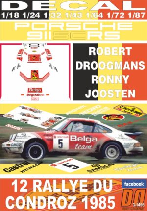 DECAL PORSCHE 911 SC RS R.DROOGMANS R.DU CONDROZ 1985 2nd (01)
