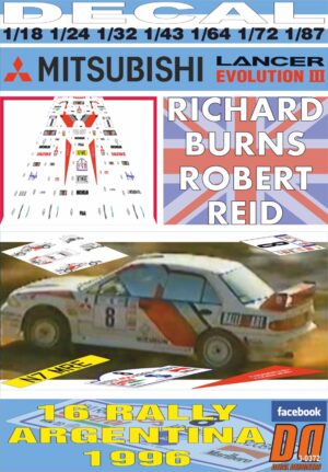 DECAL MITSUBISHI LANCER EVO III R.BURNS R.ARGENTINA 1996 4th (01)