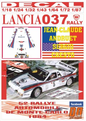 DECAL LANCIA 037 RALLY J-C.ANDRUET R.MONTECARLO 1984 DnF (01)