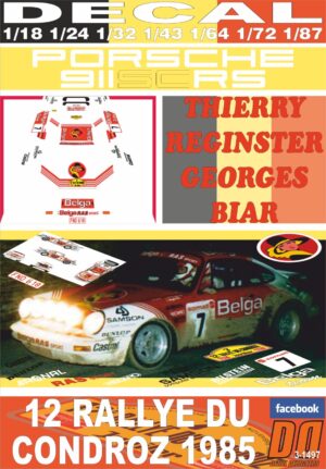 DECAL PORSCHE 911 SC RS T.REGINSTER R.DU CONDROZ 1985 5th (01)