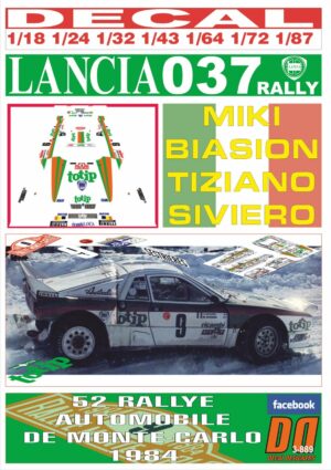 DECAL LANCIA 037 RALLY M.BIASION R.MONTECARLO 1984 8th