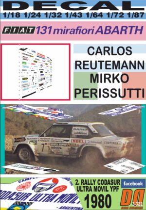 DECAL FIAT 131 ABARTH C.REUTEMANN R.CODASUR 1980 3rd (01)