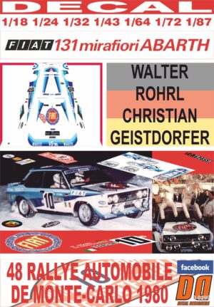 DECAL FIAT 131 ABARTH W.ROHRL R.MONTECARLO 1980 WINNER