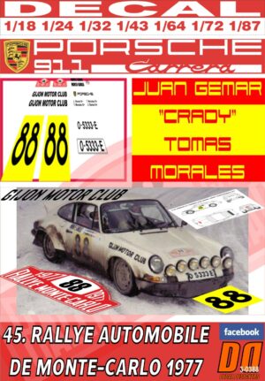 DECAL PORSCHE 911 CARRERA J.GEMAR "CRADY" R.MONTECARLO 1977 DnF (01)