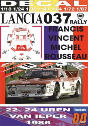 DECAL LANCIA 037 RALLY F.VINCENT YPRES 24 HOURS R. 1986 DnF (01)