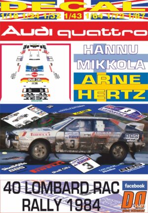 DECAL AUDI QUATTRO A2 H.MIKKOLA RAC R. 1984 2nd (01)