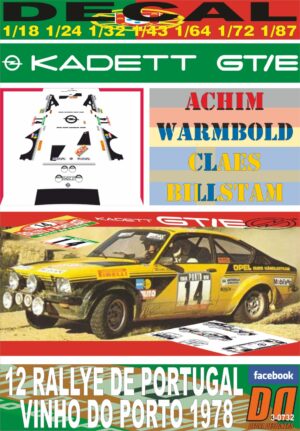 DECAL OPEL KADETT GT/E A.WARMBOLD R. PORTUGAL 1978 5th