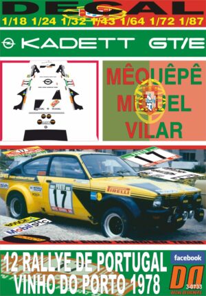 DECAL OPEL KADETT GT/E MEQUEPE R. PORTUGAL 1978 5th (01)
