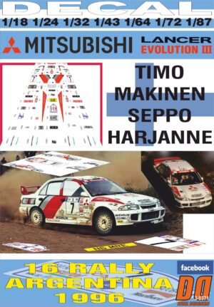 DECAL MITSUBISHI LANCER EVO III T.MAKINEN R.ARGENTINA 1996 WINNER (01)