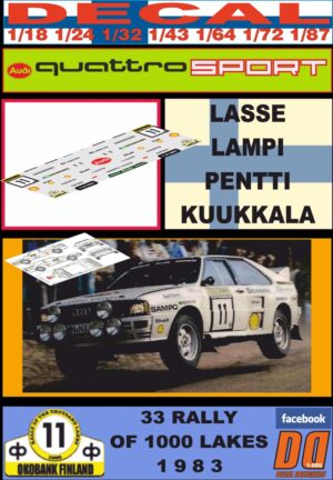 DECAL AUDI QUATTRO A2 LASSE LAMPI 1000 LAKES 1983