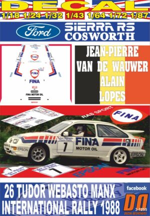 DECAL FORD SIERRA RS COSWORTH J.VAN DE WAUWER MANX R. 1988 11th (01)