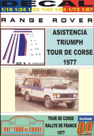 DECAL RANGE ROVER 3,5 V8 ASISTENCIA TRIUMPH TOUR DE CORSE 1977 (01)