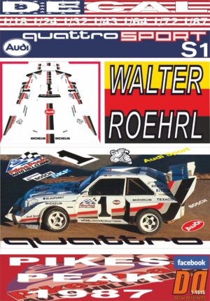 DECAL AUDI SPORT QUATTRO S1 W. ROHRL PIKES PEAK 1987 WINNER (01)