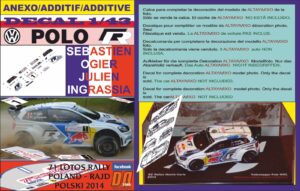 ANEXO DECAL 1/43 VOLKSWAGEN POLO R WRC S.OGIER R.POLAND 2014 WINNER (01)