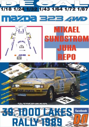 DECAL MAZDA 323 4WD M.SUNDSTROM 1000 LAKES R.1989 DnF (01)