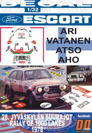 DECAL FORD ESCORT RS 1800 MKII A.VATANEN 1000 LAKES R.1978 DnF (01)