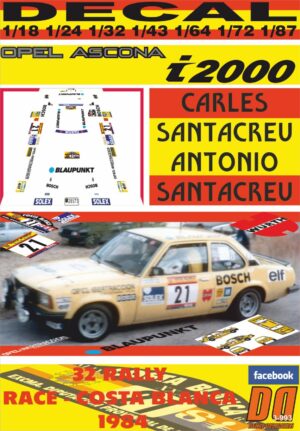 DECAL OPEL ASCONA i2000 C.SANTACREU R. RACE-COSTA BLANCA 1984 7th