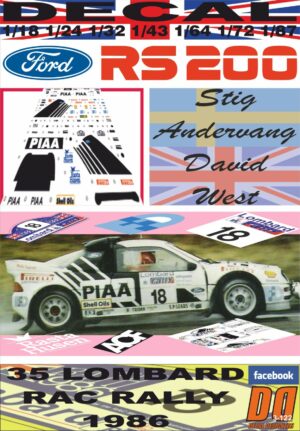 DECAL FORD RS200 STIG ANDERVANG RAC 1986 DnF