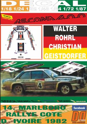 DECAL OPEL ASCONA 400 W.ROHRL R. COTE IVOIRE 1982 WINNER (01)
