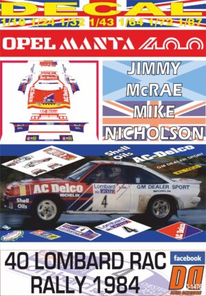 DECAL OPEL MANTA 400 J.McRAE RAC R. 1984 7th (01)