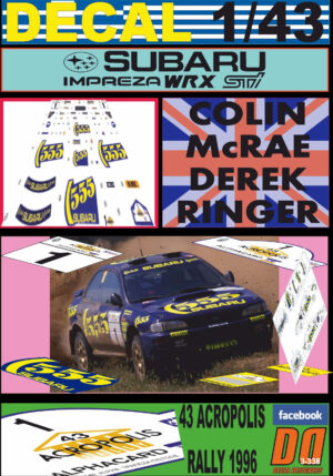 DECAL 1/43 SUBARU IMPREZA 555 C.MCRAE ACROPOLIS R. 1996 WINNER