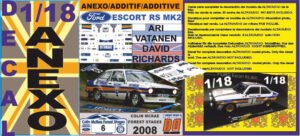 ANEXO DECAL 1/18 FORD ESCORT ARI VATANEN "COLIN MCRAE FOREST STAGES 2008"