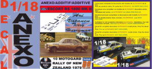 ANEXO DECAL 1/18 FORD ESCORT RS 1800 MK II ROTHMANS A.VATANEN R NEW ZEALAND 1979