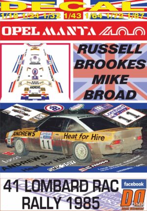 DECAL OPEL MANTA 400 ANDREWS R.BROOKES RAC R. 1985 8th (01)