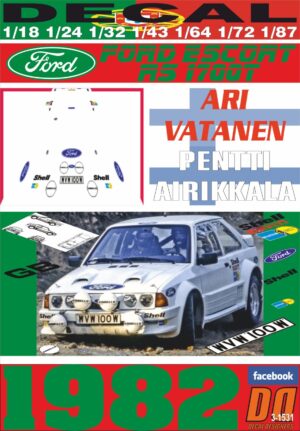DECAL FORD ESCORT RS 1700 TURBO A.VATANEN P.AIRIKKALA TEST PORTUGAL 1982 (01)