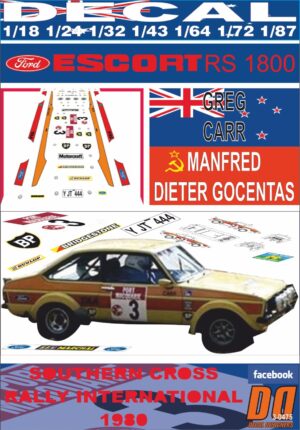 DECAL FORD ESCORT RS 1800 GREG CARR SOUTHERN CROSS RALLY 1980 2nd