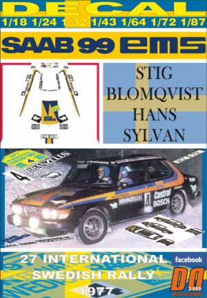 DECAL SAAB 99 EMS S. BLOMQVIST SWEDISH R. 1977 WINNER (01)