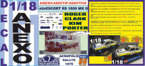 ANEXO DECAL 1/18 FORD ESCORT RS 1800 MK II ROTHMANS R.CLARK ACROPOLIS 1979