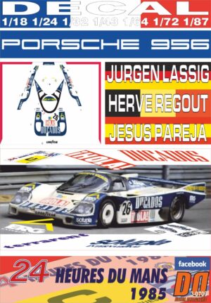 DECAL PORSCHE 956 LASSIG/REGOUT/PAREJA LE MANS 1985 8th