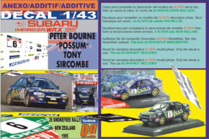 ANEXO DECAL 1/43 SUBARU IMPREZA 555 P.BOURNE "POSSUM"R.NEW ZEALAND 1995 7th