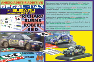 ANEXO DECAL 1/43 SUBARU IMPREZA 555 R.BURNS R.NEW ZEALAND 1995 DnF
