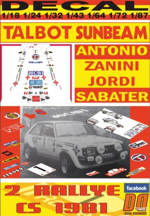 DECAL TALBOT SUNBEAM LOTUS A.ZANINI R.CS 1981 2nd (01)