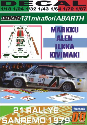 DECAL FIAT 131 ABARTH M.ALEN R.SANREMO 1979 6th (01)