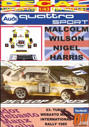 DECAL AUDI QUATTRO SPORT M.WILSON MANX INTERNATIONAL R. 1985 DnF (01)