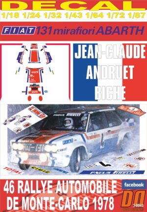 DECAL FIAT 131 ABARTH J-C. ANDRUET R.MONTECARLO 1978 6th (01)