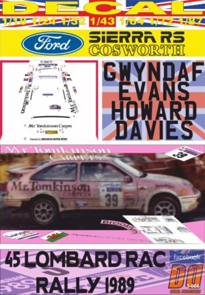 DECAL FORD SIERRA RS COSWORTH G.EVANS RAC R. 1989 11th (01)