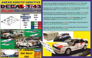 ANEXO DECAL 1/43 AUDI QUATTRO M.MOUTON or H.MIKKOLA RAC R. 1981 (01)